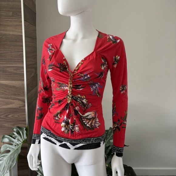 Roberto Cavalli CLASS *Vintage* Sweater Long Sleeve Red Floral Sz 8 US Authentic - Picture 4 of 14